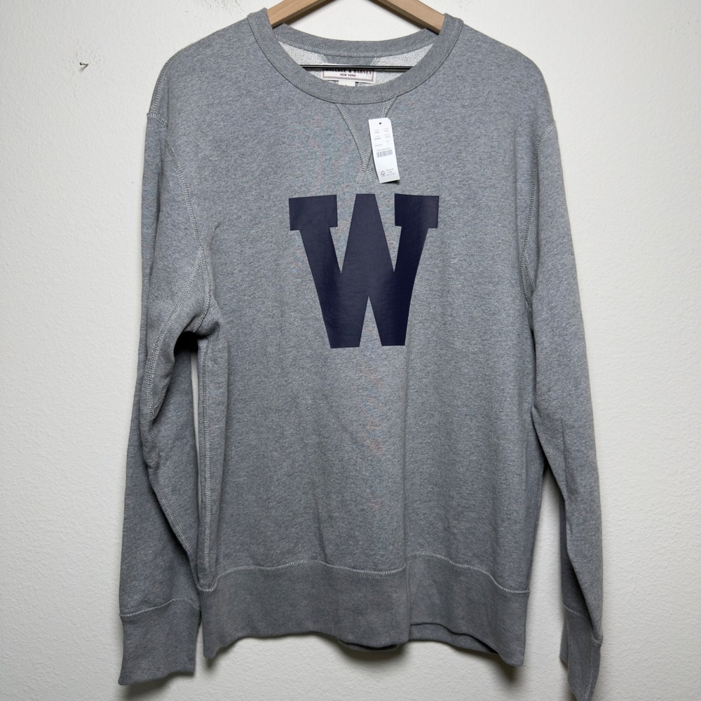 NEW Wallace & Barnes X J. Crew Men Cotton Sweatshirt L Gray Crewneck Varsity